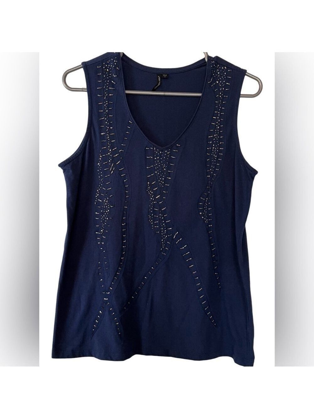 Embellished navy sleeveless tank top size medium
